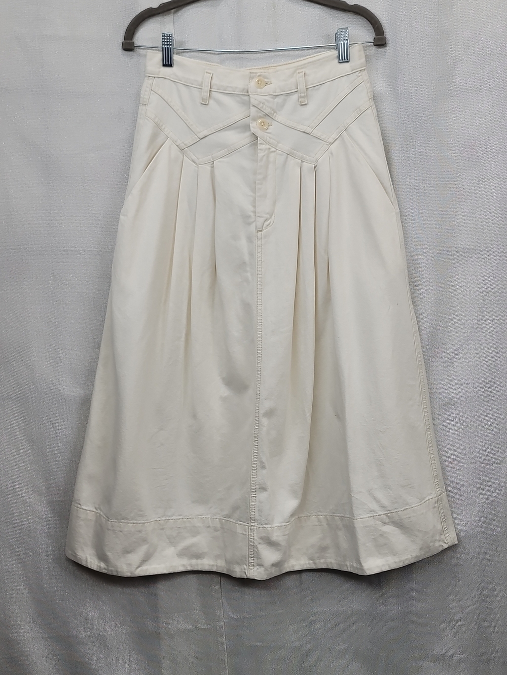 The Great. The Field Skirt Classic Cream Cotton/Hemp A-Line Midi Skirt Size 1